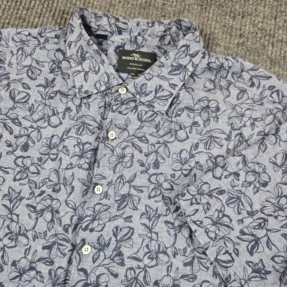 Rodd & Gunn Shirt Mens 3XL Blue Floral Linen Short Sleeve Button Up Italian